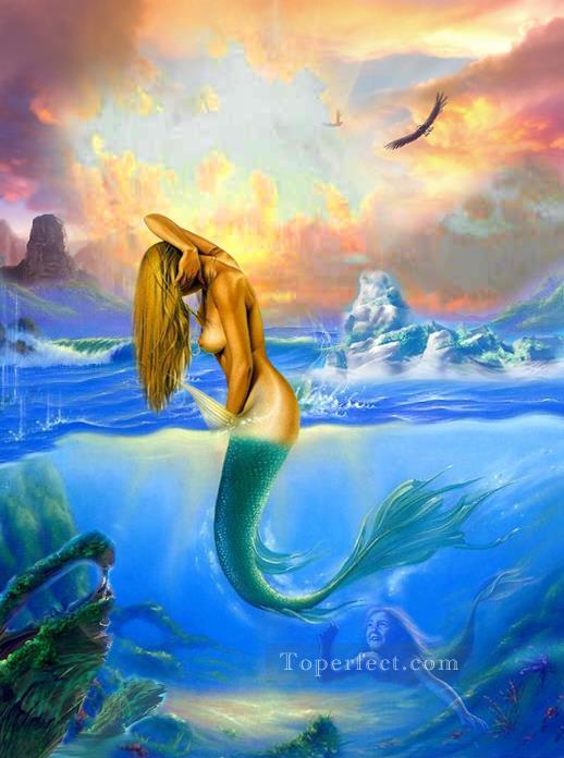 mermaid seaside nude original Oil Paintings